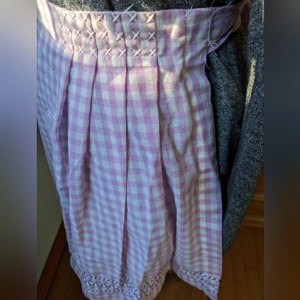 Vtg Purple Gingham Apron with Embroidery and Rick Rack 17